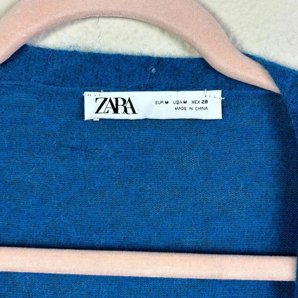 Zara Wool Alpaca Blend V-Neck Oversized Lightweight Cardigan teal blue sz medium - Picture 5 of 9